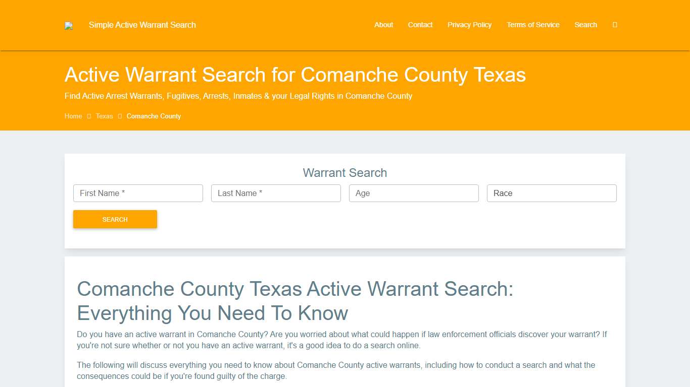 Active Warrant Search in Comanche County Texas - Outstanding Warrants