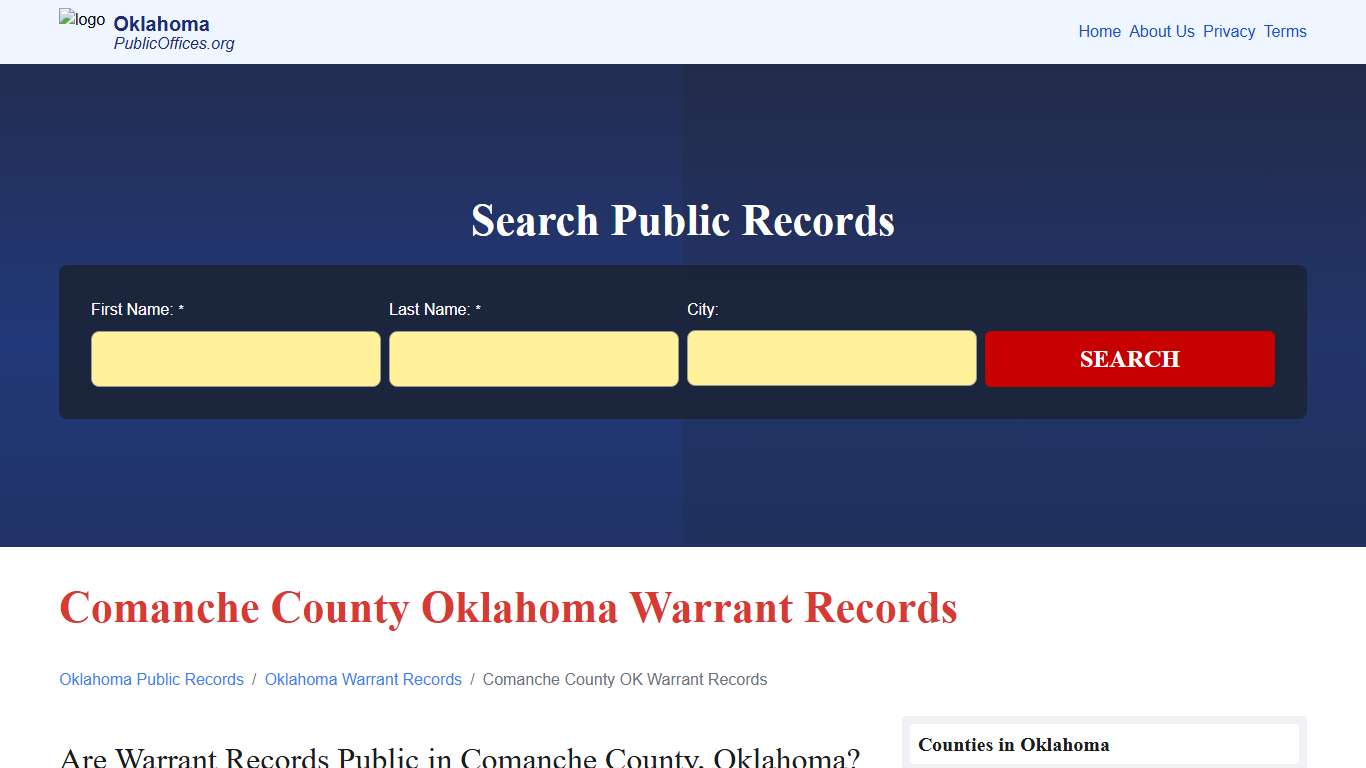 Comanche County, OK Warrant Records Search – PublicOffices.org